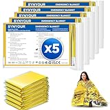 SYNYOUR Rettungsdecken 5 Stück, Rettungsdecke Gold Silber, Rettungsfolie 210×160cm, Erste Hilfe Decke für Notfall Outdoor Wandern Überleben Auto, Wärmefolie Robust Reißfest Wasserdicht