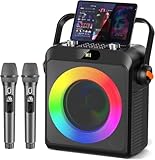 JYX Karaoke mit 2 Mikrofonen, Bluetooth-Karaoke-Lautsprecher und DJ-Lichtern für Erwachsene und Kinder, PA System mit Mikrofon, Karaoke, tragbar, für Partys zu Hause, im Freien