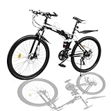26 Zoll - 21 Gang Mountainbike, Schwarz Und Silber, Schaltbares Und Faltbares Mountainbike, StoßStangenrad, Scheibenbremsen, Vollgefedertes Mountainbike für Mädchen Jungen Herren und Damen