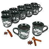 MamboCat 12er Set Glühweinbecher 0,2L grün Weihnachtslandschaft I Klassische Keramik Glühweintassen I geeicht I ideal für den Weihnachtsmarkt