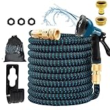X-COTEC Gartenschlauch 15m flexibel & dehnbar (bis zu 3x länger) - 10 Sprühmodi, 3-lagiges Latex + 3750D Polyester, Messinganschlüsse 1/2' & 3/4', platzsparend, robust