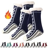 Qosneoun Ultradicke Kaschmir-Haussocken, superweich, warm, gemütlich, mit Fleece gefüttert, flauschige Haussocken mit Greifern, dunkelblau, Einheitsgröße