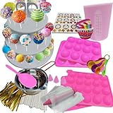 ARNISION 539-teiliges Cake-Pop-Maker-Set, Silikon-Lutscher-Formen, Backzubehör mit 3-stöckigem Präsentationsständer, Schmelztopf für Schokolade, Süßigkeiten, Beutel und Bindebänder, Cakepop-Stifte,
