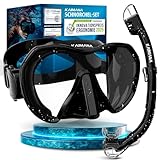 Set KAIMANA® Schnorchelset für Erwachsene aus gehärtetem Sicherheitsglas (Taucherbrille & trocken-Schnorchel), Bequeme Taucherbrille Erwachsene mit Silikon oder Stoffband