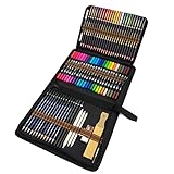Buntstifte Filzstifte Set, 24 Pinselstifte mit Doppelter Spitze, 24 Aquarellstifte, 12 Skizzierstifte und Malbuch für Kinder und Erwachsene