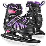 TaroKitc Mädchen Ice Skates, Verstellbare Kinder Schlittschuhe für Kleinkinder Jugendliche, Anfänger Eislaufschuhe mit Edelstahlkufe für draußen und die Eisbahn, Violett