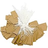 200 Stück Anhänger Etiketten, 26 x 12mm Kraftpapier Preis Anhänger Braun Anhängeschilder Handmade Hängeetiketten mit Elastischer Schnur für Kleidung Schmuck Display