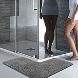 Seavish Shaggy-Badezimmerteppich, L-förmig, dunkelgrau, rutschfeste Eck-Duschmatte, wasserabsorbierend, weich, flauschig, waschbar, Teppich für quadratische Dusche, Badewanne, Badezimmer