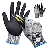 KAYGO 2 Paar Arbeitshandschuhe Schnittfest Level C, KG21N, Nitril Beschichtet Rutschfester Griff, Waschbar, EN388 4X42C Schnittschutz Handschuhe für Schneiden, Lager, Bau, Auto (Grau, M, Gr 8)