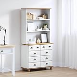 Bladez Kommode mit Regal ASKIM Weiß 91 x 40 x 184 cm aus Massivholz Kiefer - Schrank für Wohnzimmer & Schlafzimmer, Stauraum Lösung, Naturholz