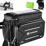Lenkertasche Fahrrad mit Handyhalterung und touchscreen, 6L Fahrradtasche Lenker Wasserabweisend mit Lenkeradapter für Ebike, Fahrradkorb vorne Tasche Lenkertaschen mit Abnehmbarem Schultergurt