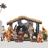 Weihnachtskrippe Figuren Set,12 - Teiliges SET, Weihnachten Krippenfiguren, Krippenstall Weihnachten, Krippen Stall Tisch Dekoration-Zubehör Für Krippen, Krippenzubehör Weihnachtsdeko, Aus Polyresin