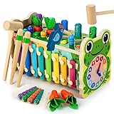 Amtreen Frosch Hämmerspielzeug Schlagzeug Musik Spielzeug Xylophon, Multifunktionale Spielzeugkiste, Montessori-Entwicklungsspielzeug für Kinder ab 3 4 5 Jahren