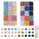 Hopton 960 Stück Holzperlen Bunt, 8mm Holzperlen zum Auffädeln, Runde Perlen Holz, Bastelperlen mit Loch für DIY Schmuckherstellung Armbänder Bastelarbeiten