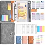 Budget Planner Deutsch - A6 PU Leder Budget Binder Geld Organizer Sparen - Finanzplaner Cash Stuffing Haushaltsbuch mit Geldfacher - Budgetplaner Sparbuch mit Folien für Sinking Funds , Grau