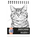 Oxford Artistic Skizzenblock A5 Katze, 80 Blatt, Zeichenblock mit Spirale, Sketchbook, Kunstblock 90g/m² säurefreies Papier, Zeichenheft mit stabiler Rückpappe, Skizzenheft für Zeichnen & Skizzen