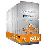 Power one Hörgerätebatterien Typ 13 orange, Batterien 60 Stück Vorratspack, wireless approved, Größe p13 für Hörgeräte und Hörhilfen, high hearing level, quecksilberfrei, Made in Germany