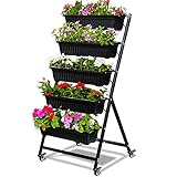 CERBIOR Vertikales Gartenkräuter-Hochbeet, freistehend, erhöht, mit 5 Behälterboxen, gut für Terrasse, Balkon, drinnen und draußen, 1,2 m, Schwarz