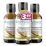 BIOHERBA 3 Sibirischer Ginseng – Taigawurzel Tinktur 50 ml – Eleuthero Eleutherococcus – Förderung Ausdauer & Immunsystem, Hilft bei Erschöpfung, Vegan, Konzentration Zellschutz mit Zink, PZN 18215592