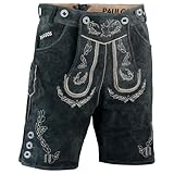 PAULGOS Herren Trachten Lederhose HK1 + Träger, Echtes Leder, Größe 52, grau