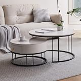 okwish Couchtisch 2er Set Satztisch Rund Beistelltisch Kaffeetisch Wohnzimmertisch Sofatisch aus Schiefer