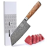 zayiko Kinone Premium Nakirimesser mit 16 cm Klinge gefertigt aus 67 Lagen echtem Damaststahl mit Wurzelholzgriff Birke I Damastmesser Küchenmesser und Profi Kochmesser