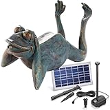 Esotec Solar Wasserspeier mit Teichpumpen-Set Frosch Lazy Frog, Teichfigur, Miniteich Wasserspiel Garten, Tauchpumpe, Gartenbrunnen, Springbrunnenset außen, Balkon Teich Outdoor H=24cm 101650