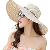 JOYEBUY Damen Schlapphut mit großer Krempe, Strohhut, faltbar, aufrollbar, Sonnenhut, Stil B-khaki, Einheitsgröße