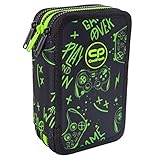 CoolPack XXL Federtasche Federmappe 3-Fach Schulstiftetui, dreifaches Federmäppchen, Federmäppchen für Mädchen, Jungen, Federmäppchen 44-teilig gefüllte Schüleretui 3-stöckig, Game Night