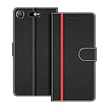 COODIO Handyhülle für Sony Xperia XZ1 Compact Handy Hülle, Sony Xperia XZ1 Compact Hülle Leder Handytasche für Sony Xperia XZ1 Compact Klapphülle Tasche, Schwarz/Rot