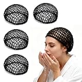 TNSLAND 4 Stück Haarnetz Schlafhaube Dehnbare Bonnets Schlafmütze Atmungsaktive Haarnetze zum Schlafen Perücke Kopfschutz Mesh Häkelwelle Kochmützen für Frauen Lockenpflege Duschen Haarpflege Lange