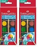 Faber-Castell 125017 - Wasserfarbkasten 12 Farben, inkl. Pinsel, Malkasten für Schule und Freizeit (Packung mit 2)