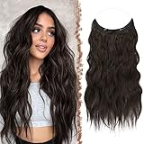 FESHFEN Secrets Haare Extensions Lange Gewellt Dunkelbraun Haarverlängerung Invisible Secret Haarextension Synthetik Hair Unsichtbarem Haarteile für Frauen 50 cm