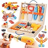 Werkzeugkoffer Kinder Montessori Spielzeug ab 3 Jahre Holzspielzeug mit Akkuschrauber Spielzeug ab 3 4 5 Jahre Junge Mädchen Geschenk (39 STK)