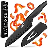 Axer Santoku Messer Scharf - Japanisches Messer Santoku - Kochmesser Profi Messer - Japanisches Küchenmesser Scharf - Santokumesser - Chef Knife Santoku, Schwarz