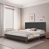 Froadp Polsterbett 160 x 200 cm – Doppelbettgestell mit Holzlattenstütze aus Kunstleder, Gepolstertes Kopfteil mit Knöpfen, Plattformbettgestell für Schlafzimmer, Modernes Design (Schwarz)