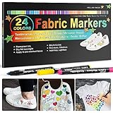 24 Textilstifte Waschmaschinenfest, Textilfarbe Stoffmalfarben Waschfest Stoffmalstifte Textilmalstifte Stofffarbe Textilmarker für T shirt, Stoffbeutel zum Bemalen, Ostern Stoff Basteln Stifte