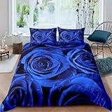 Rodths Blaue Rose Bettwäsche 140x200, Bettbezug 140 x 200 2er Set, Weiche Microfaser Deckenbezug mit ReißVerschluss, 1 Kissenbezug 70x90 cm, Bügelfreie Weich Bettdeckenbezug