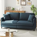 Growaystory 3 Sitzer Sofa 3er Teddy Fleece Kleines Couch mit 2 Wurfkissen für Wohnzimmer/Schlafzimmer/Büro/Wohnung (Blau)