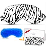 Cavoilu Schlafmaske mit kühlender Gel-Augenmaske, beheizte Augenmaske zum Schlafen, wiederverwendbare Eisseidenflecken-Augenabdeckung, Schlafmaske für Reisen, Zuhause, Büro, Yoga, totale Verdunkelung,