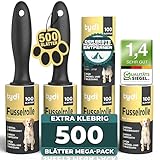 Tydi Fusselrolle Tierhaare – Extra Stark Klebende Fusselrolle Kleidung mit 2 Griffen – 500 Blätter Flusenroller Kleiderroller Fusselroller Tierhaare – Wiederverwendbare Nachfüllpack