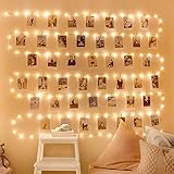 WOWDSGN LED Fotoclips Lichterkette, 12M 120LEDs Fotolichterkette mit 100 Klammern und 30 Nägel 8 Mode USB/Batterie betrieben Bilder Polaroid Lichterkette für Zimmer,Wand,Fenster,Weihnachten,Hochzeit