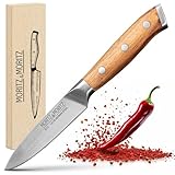 Moritz & Moritz Gemüsemesser 9 cm - Kleines Obstmesser mit scharfer Klinge - Schälmesser für präzises Schneiden - Ergonomischer Griff aus Akazienholz - Allzweckmesser aus deutschem Messerstahl