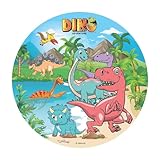 dekora Dinosaurier Essbare Oblate, Geburtstagskuchendeko für Kinder, Runder Cake Topper 20 CM