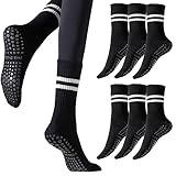 6 Paar Anti-Rutsch-Socken für Damen Streifensocken Yoga Socken Rutschsocken Streifen Baumwolle Stoppersocken Antirutsch Sportsocken für Sport Pilates Gymnastik Krankenhaus Schwangere, EU 35-40