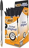 BIC Kugelschreiber Cristal Original, in Schwarz, Strichstärke 0,4 mm, 50er Pack, Ideal für das Büro, das Home Office oder die Schule