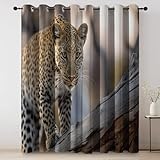 Bunt Verdunklungsvorhänge mit Ösen, Blickdicht und Thermo vorhänge, Nahaufnahme Tiere Leopard AST Muster, Superweich Gardinen für Wohnzimmer & Schlafzimmer - 7er Set H260×B140 cm