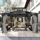 Amopatio Gartenpavillon 3x4 m Wasserdicht Stabil Winterfest, Pavillon mit Polycarbonat - Dach, Hardtop Pavillon mit Seitenteile für Garten, Terrassen (Dunkelgrau)