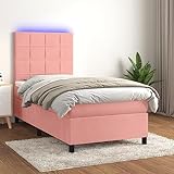 Willood Boxspringbett mit Matratze & LED Rosa 90x190 cm Samt Block mit Quadraten