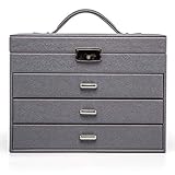 Schmuckkästchen Große Kapazitäts-Schmuck-Box Portable Storage-Box Schmuck-Organizer Halsketten-Ohrringe Verschluss Hand Schmuck-Halter-Kasten-Geschenk Schmuckkästen (Color : Grau)